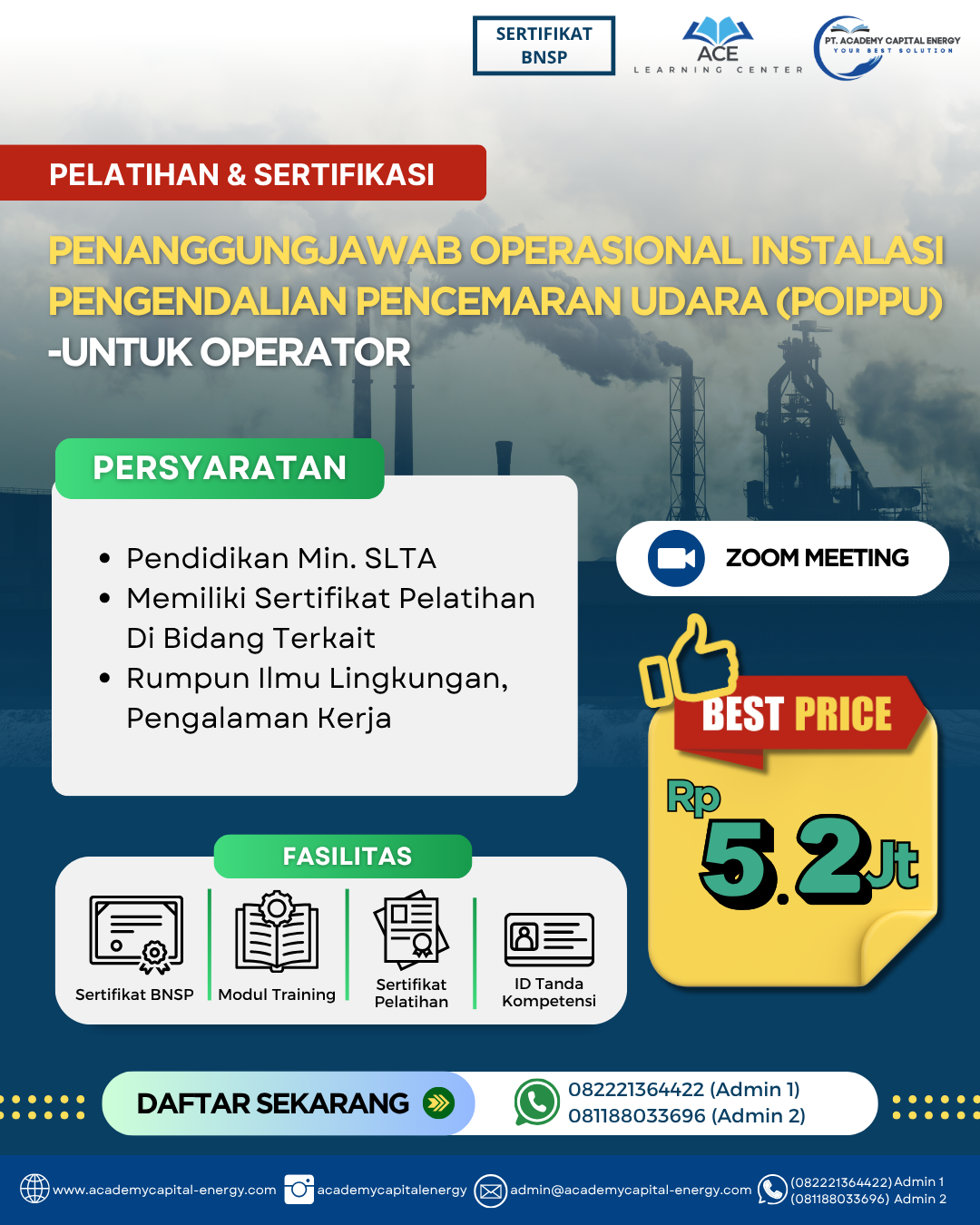 Penanggung Jawab Operasional Instalasi Pengendalian Pencemaran Udara (POIPPU) – Untuk Operator